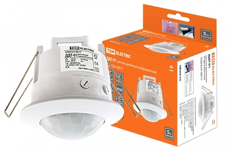 TDM ELECTRIC SQ0324-0017 Датчик движения точечный ДДТ-01 1200Вт, 10-420с, 6м, 3+Лк, 120(сбоку)+360(сверху)гр IP20, TDM